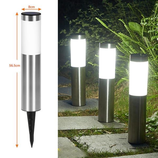Solar Outdoor Lights Stainless Steel Garden Lights Cylindrical Garden Lights - Silver - Size 001 - Image 8
