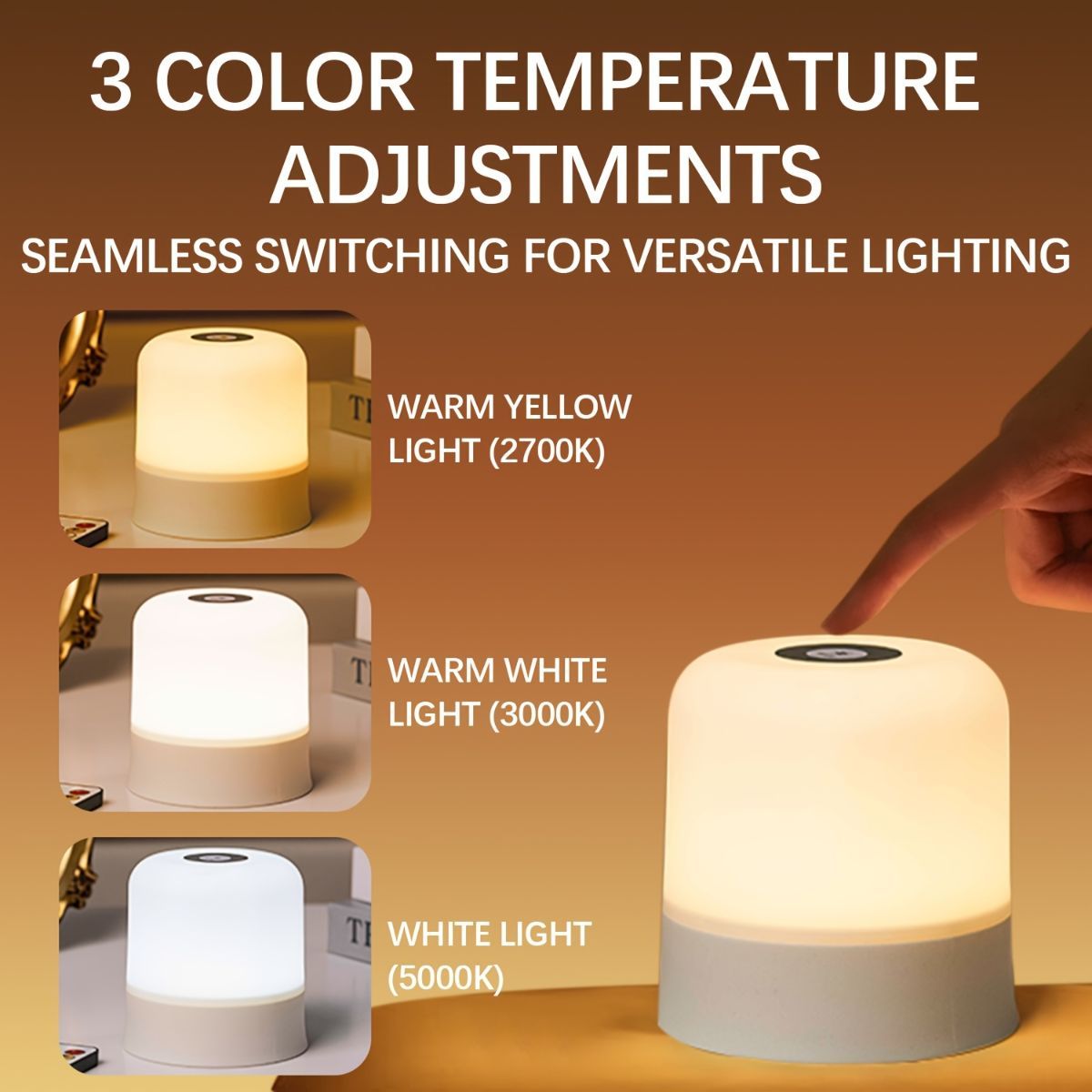 White Portable LED Table Lamp USB-C Rechargeable Lamp Adjustable Brightness Lamp 3 - Image 4