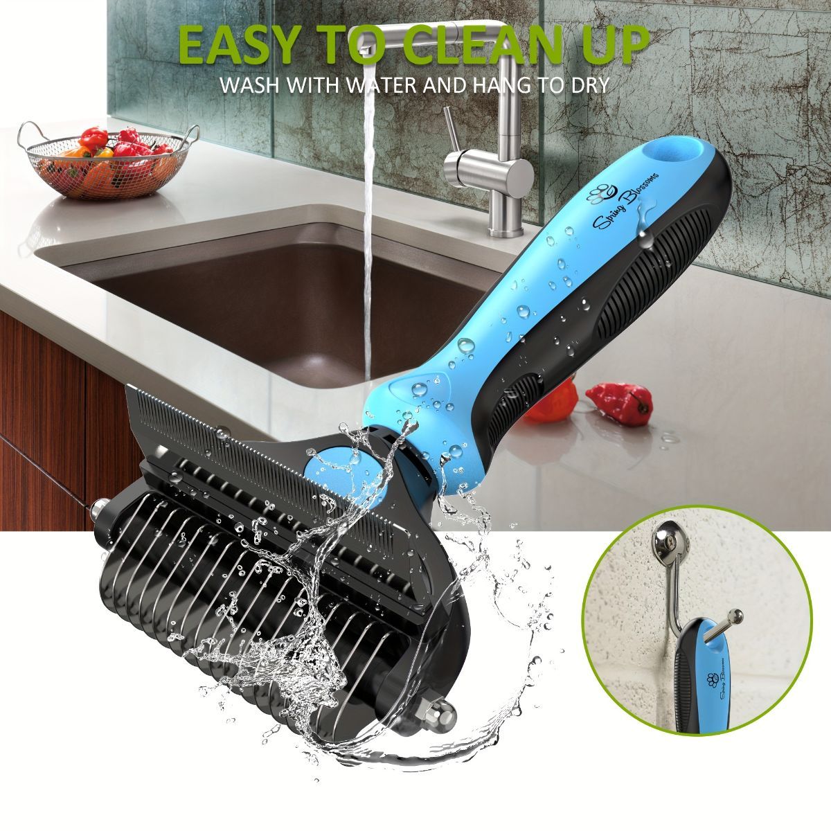 Pet Hair Remover Brush Double-Sided Pet Brush Pet Grooming Tool Dog Brush Cat - Blue - Size Small size -fine teeth 67 - Image 3