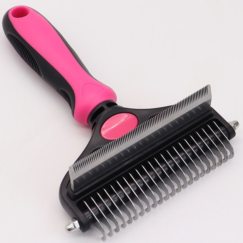 Pet Hair Remover Brush Double-Sided Pet Brush Pet Grooming Tool Dog Brush Cat - Pink - Size Small size -fine teeth 67 - Image 1