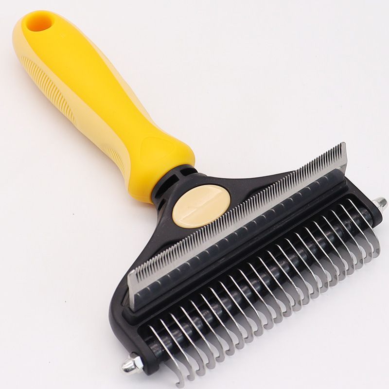 Pet Hair Remover Brush Double-Sided Pet Brush Pet Grooming Tool Dog Brush Cat - Yellow - Size Large -91 teeth - Image 1