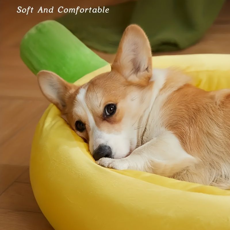 Banana-Shaped Pet Bed Removable Washable Pet Bed Small Medium Dog Bed Cat Bed - Yellow - Size 78-40CM - Image 5