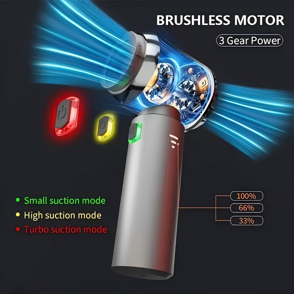Portable Wireless Vacuum Cleaner 20000PA Vacuum 4-In-1 Vacuum Hand-Held - Gray - Size Brush - less motor with three - gear adjustment and power display - Image 7