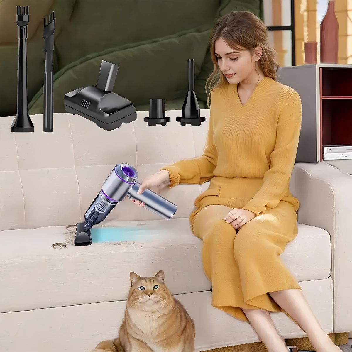 Portable Wireless Vacuum Cleaner 20000PA Vacuum 4-In-1 Vacuum Hand-Held - Purple - Size Brush - less motor with three - gear adjustment and power display - Image 2