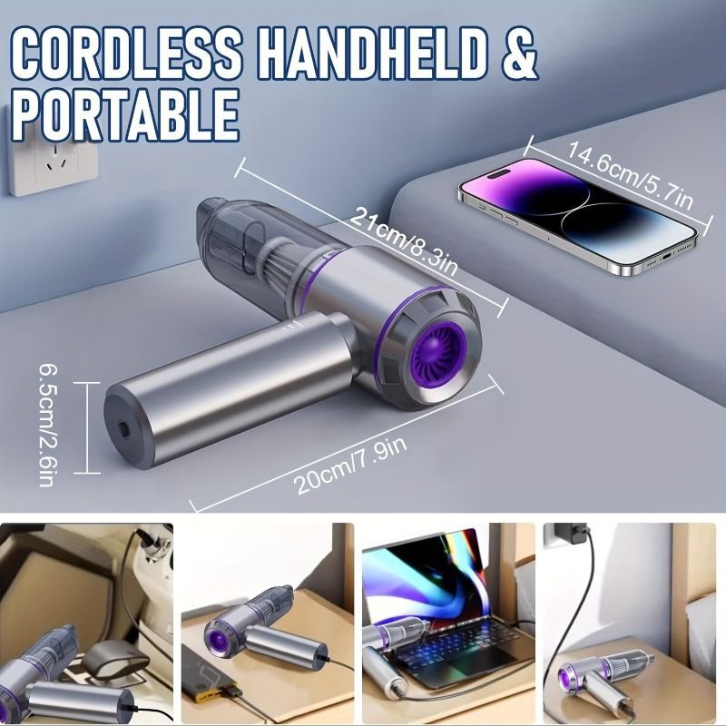 Portable Wireless Vacuum Cleaner 20000PA Vacuum 4-In-1 Vacuum Hand-Held - Purple - Size Brush - less motor with three - gear adjustment and power display - Image 4