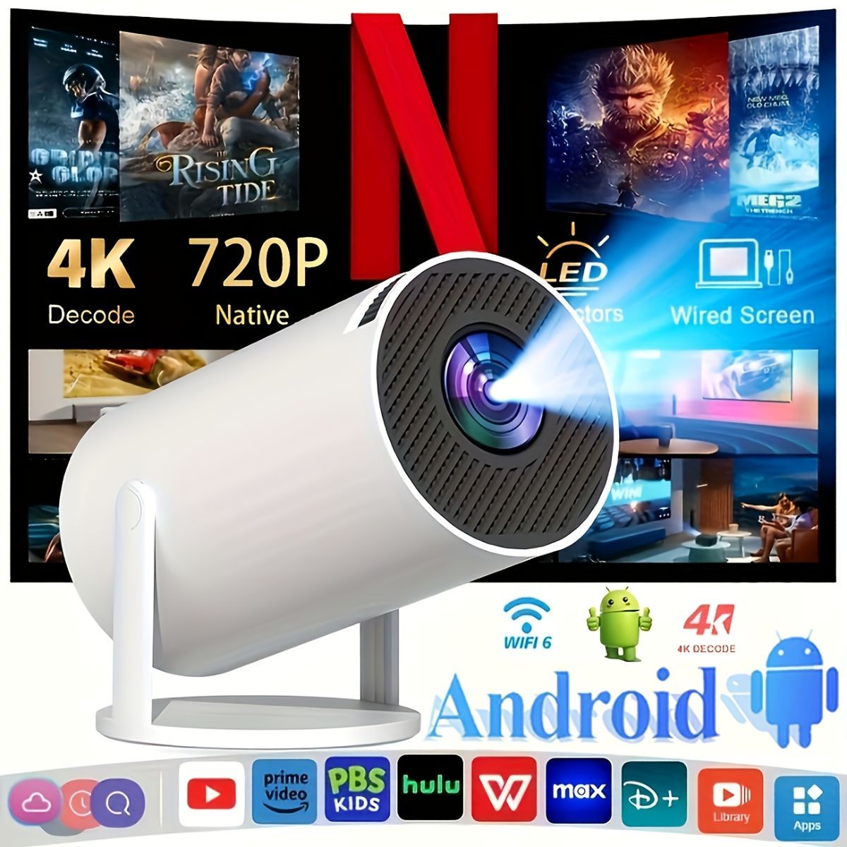 HY300 Pro HD Smart Projector Mini Projector Portable Projector 4K Projector - White - Size 01 - Image 5
