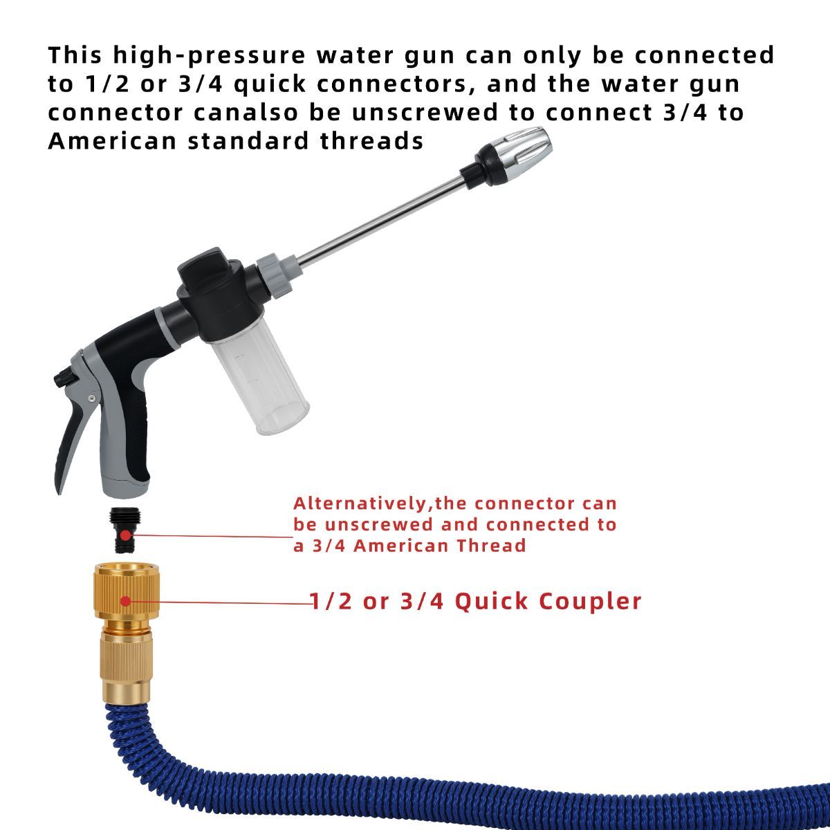 Portable High-Pressure Car Wash Water Gun 3/4-Inch Adapter 1/2-Inch Adapter - Black - Size 01 - Image 5