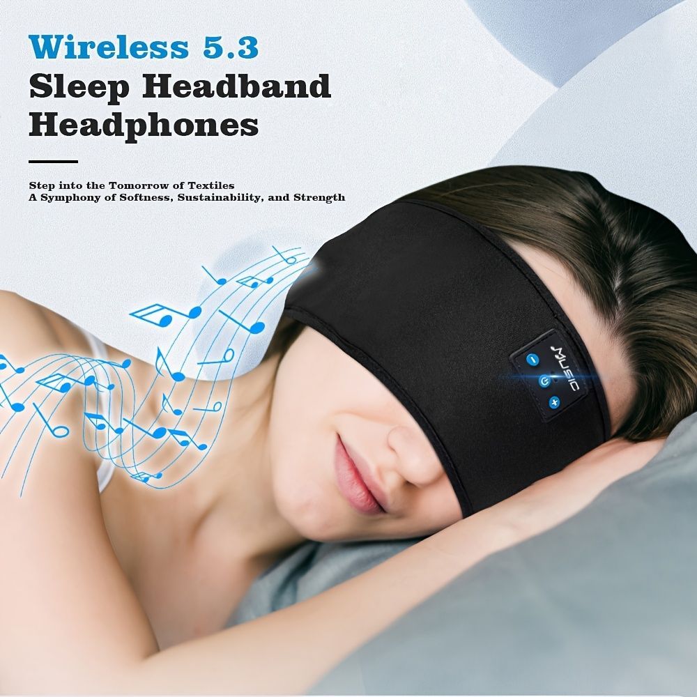 Wireless Sleep Headphones Headband Headphones Music Eye Mask Side Sleeper - Black - Size 001 - Image 6