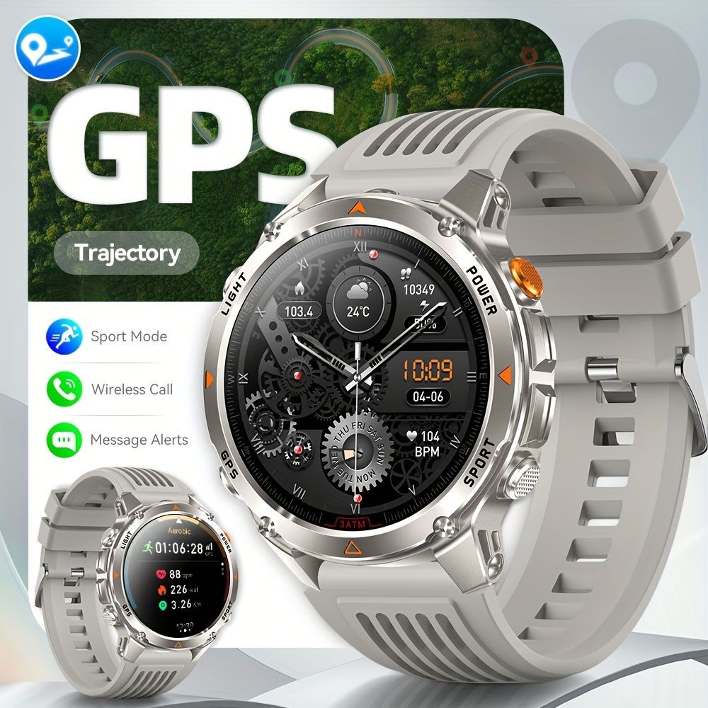 Men'S Outdoor Smart Watch GPS Sports Watch Water-Resistant Smart Watch Wireless - Gray-orange - Size 01 - Image 3