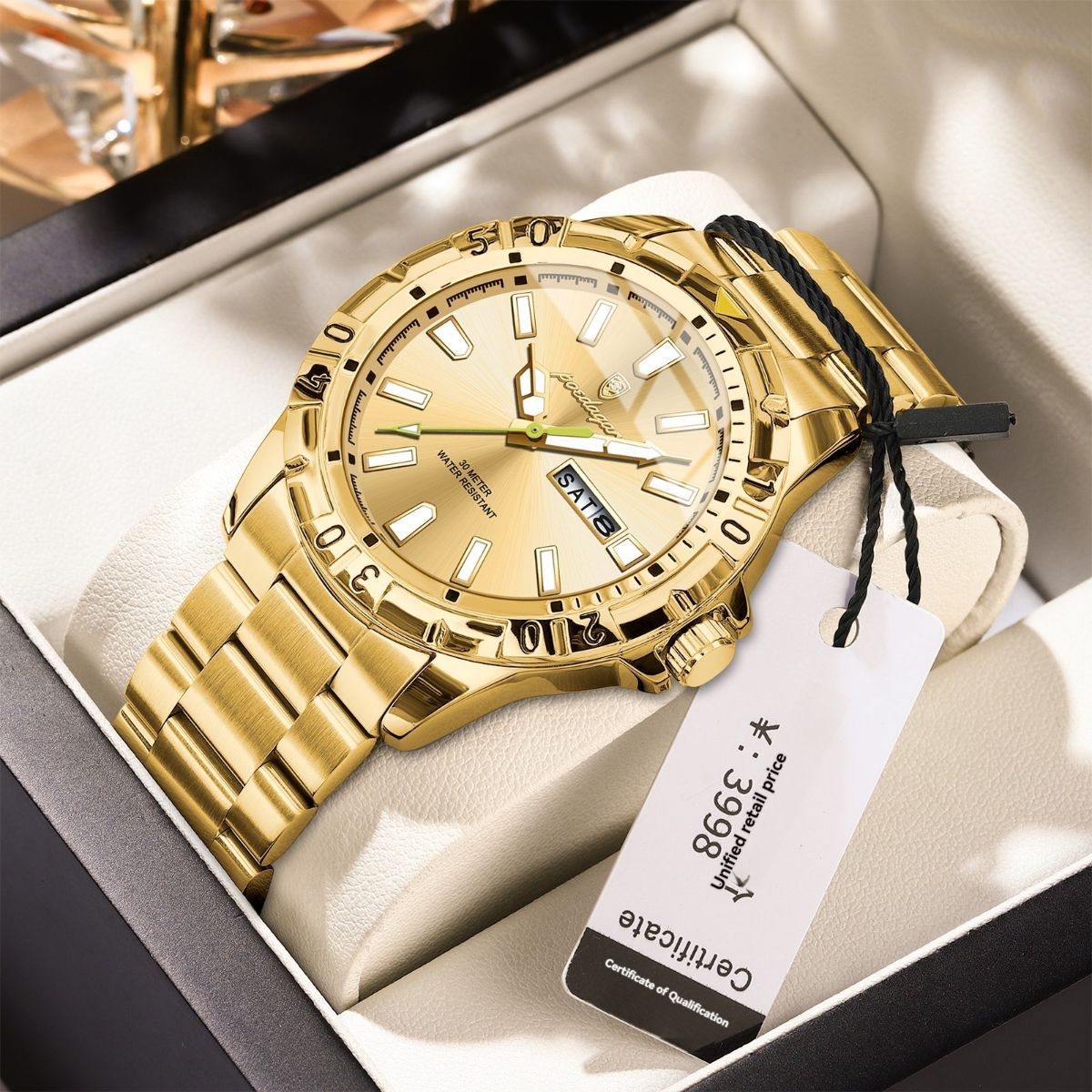 Men'S Watch Stainless Steel Watch Blue Dial Watch Water-Resistant Watch - 959 Golden - Size 01 - Image 1