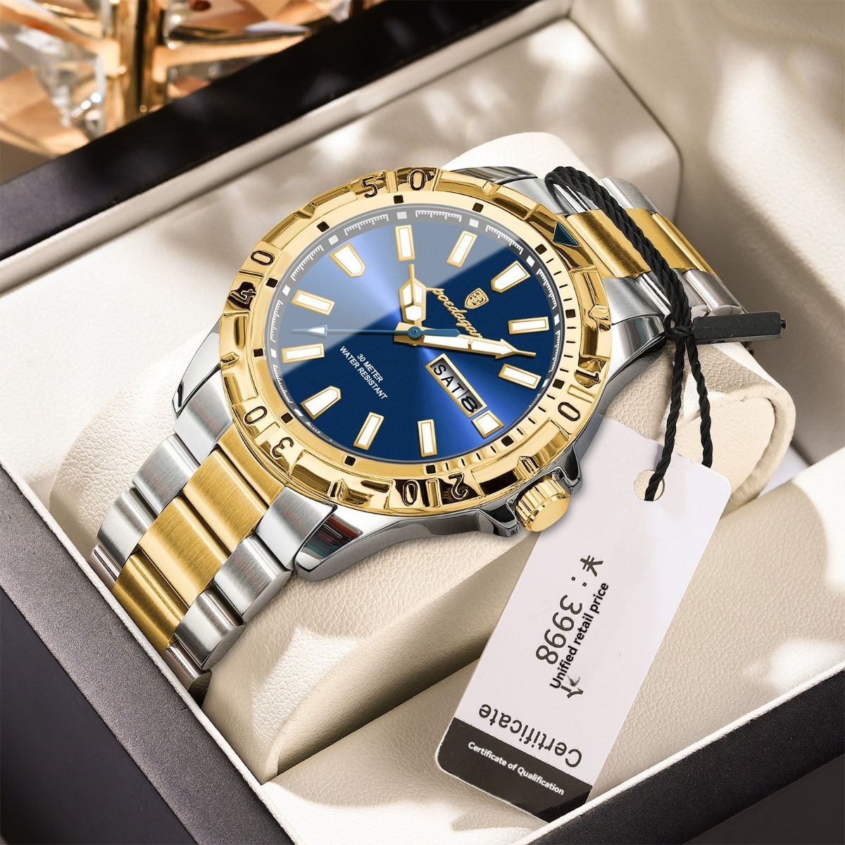 Men'S Watch Stainless Steel Watch Blue Dial Watch Water-Resistant Watch - 959 gold silver blue - Size 01 - Image 1