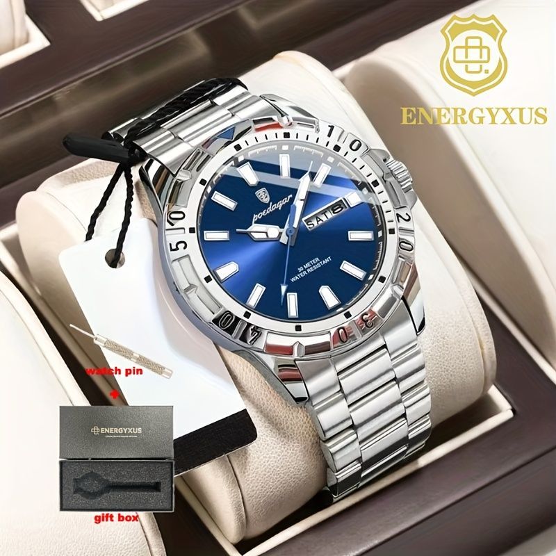 Men'S Watch Stainless Steel Watch Blue Dial Watch Water-Resistant Watch - 959 Gold, Silver, Green - Size 01 - Image 2