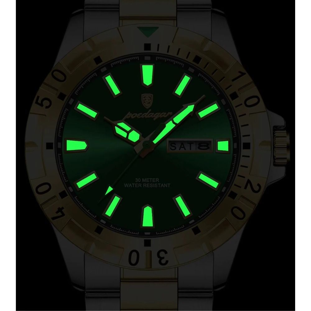 Men'S Watch Stainless Steel Watch Blue Dial Watch Water-Resistant Watch - 959 Gold, Silver, Green - Size 01 - Image 5
