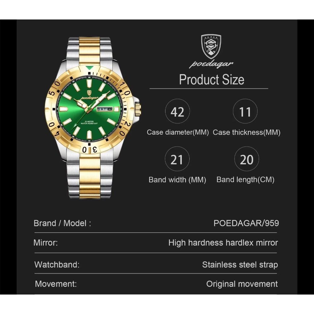 Men'S Watch Stainless Steel Watch Blue Dial Watch Water-Resistant Watch - 959 gold silver - Size 01 - Image 8