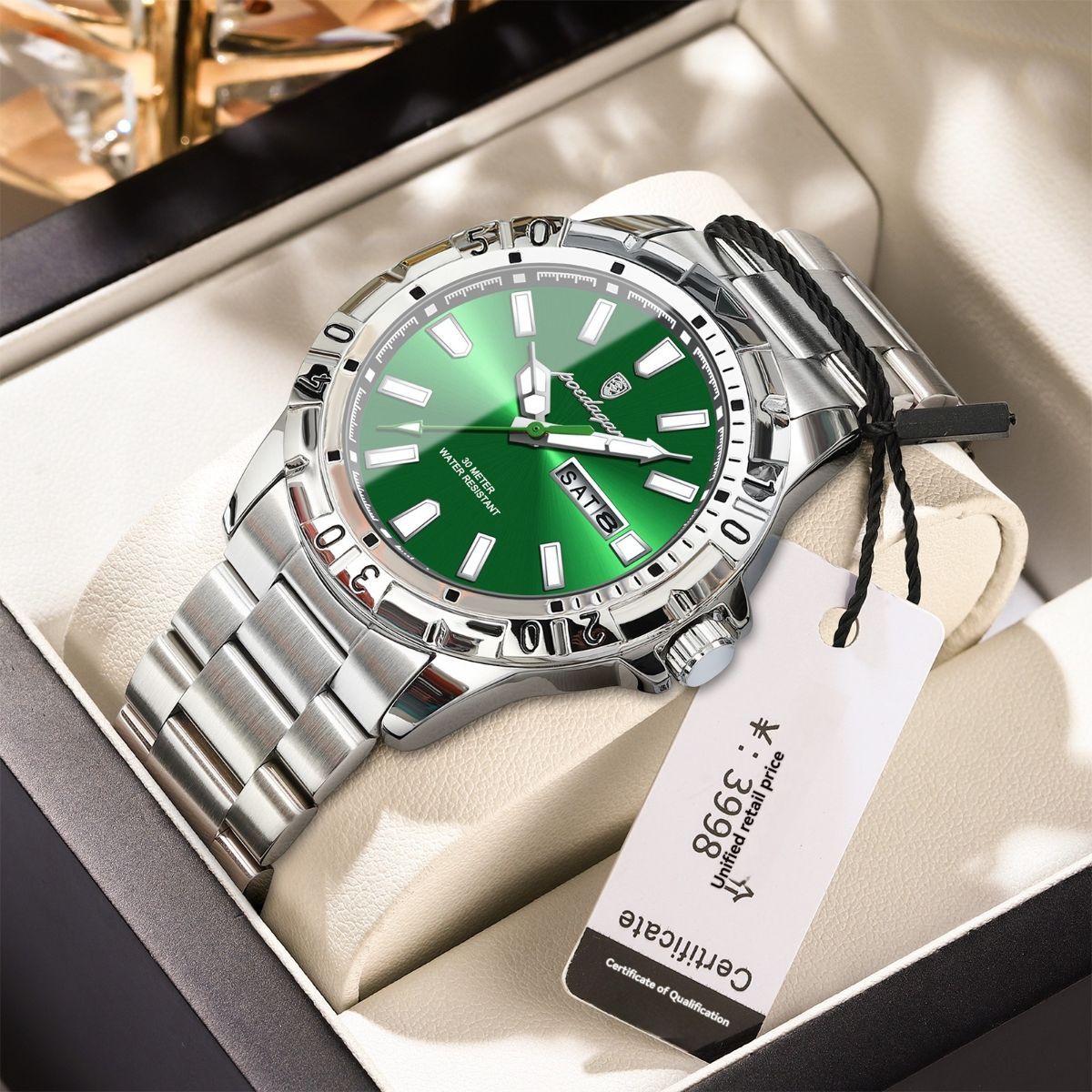 Men'S Watch Stainless Steel Watch Blue Dial Watch Water-Resistant Watch - 959Silver Green - Size 01 - Image 1