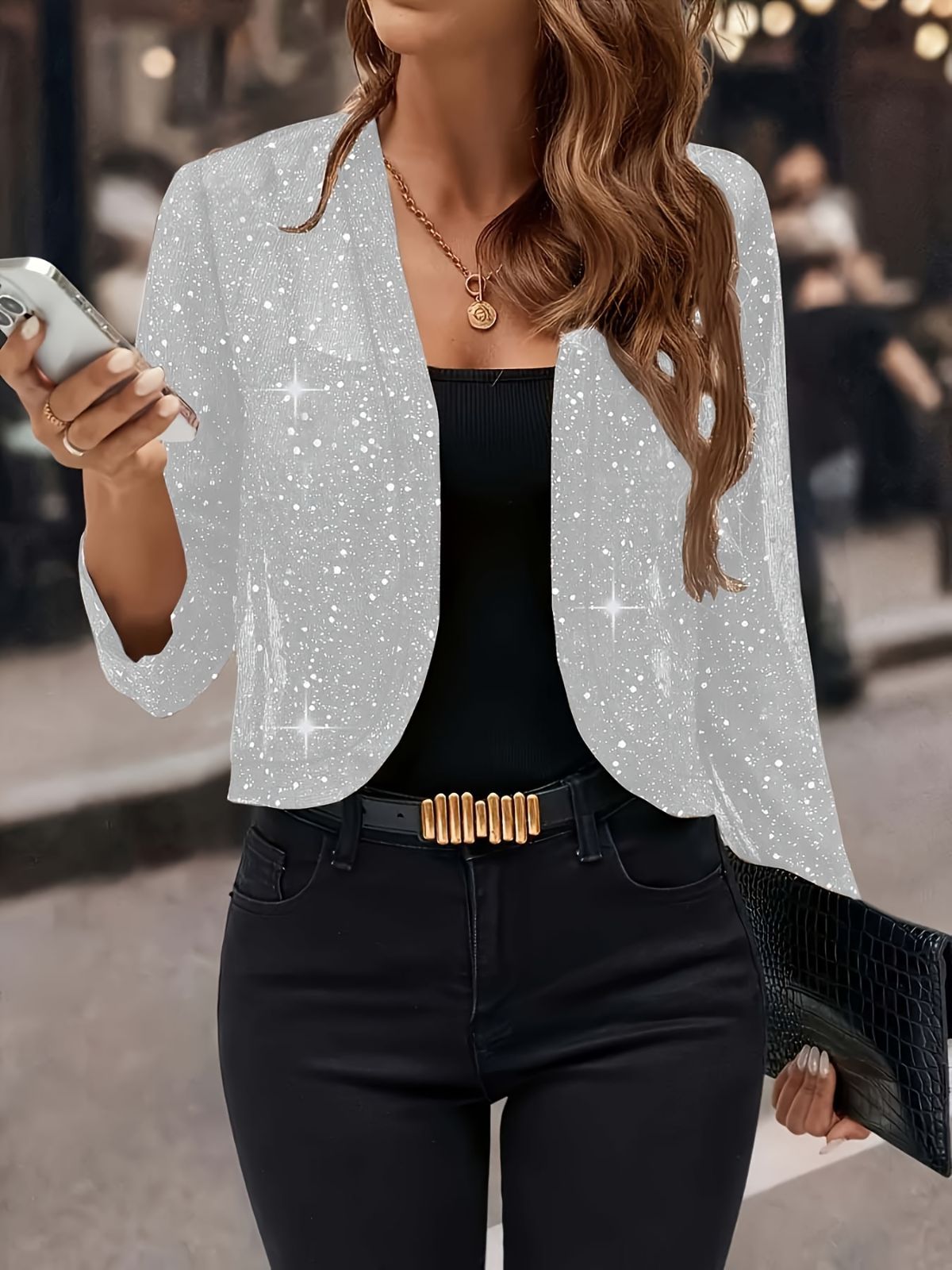 Sparkly Women'S Jacket Sheer Jacket Women'S Outerwear Fashion Jacket Glamorous - Black - Size L - Image 2