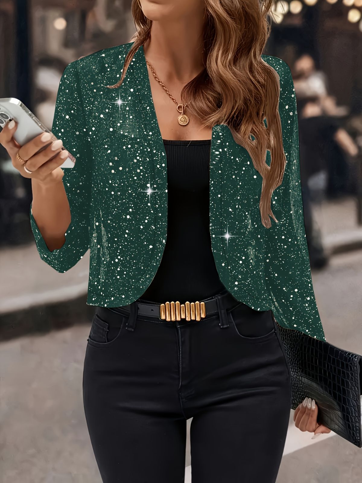 Sparkly Women'S Jacket Sheer Jacket Women'S Outerwear Fashion Jacket Glamorous - Black - Size XXL - Image 5