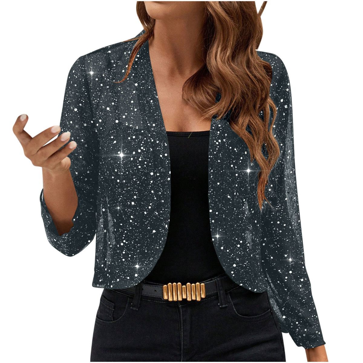 Sparkly Women'S Jacket Sheer Jacket Women'S Outerwear Fashion Jacket Glamorous - Dark Gray - Size XXL - Image 1