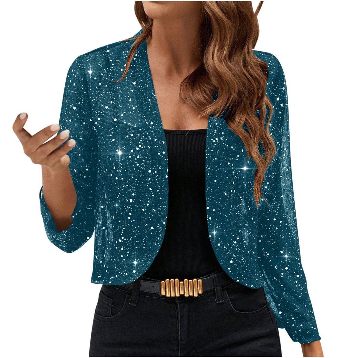 Sparkly Women'S Jacket Sheer Jacket Women'S Outerwear Fashion Jacket Glamorous - Pink - Size L - Image 7