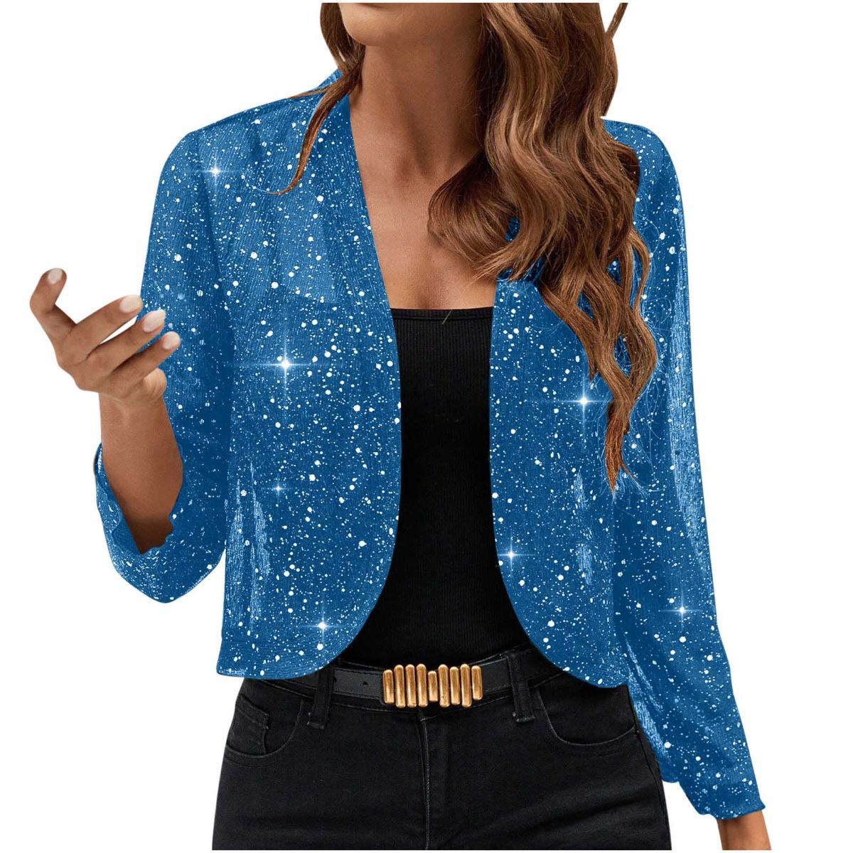 Sparkly Women'S Jacket Sheer Jacket Women'S Outerwear Fashion Jacket Glamorous - Sky Blue - Size S - Image 1