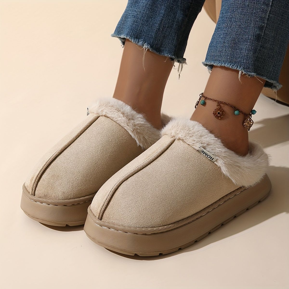 Women'S Furry Slippers Cosy House Shoes Australian Women’S Lounge Slippers Warm - Beige - Size 40 - Image 1