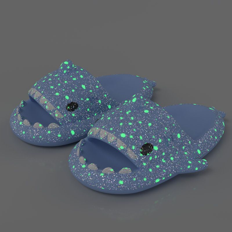Ladies Shark Slippers Glowing Glitter Slippers Quick-Dry Slippers Non-Slip EVA - Blue - Size 39 - Image 1