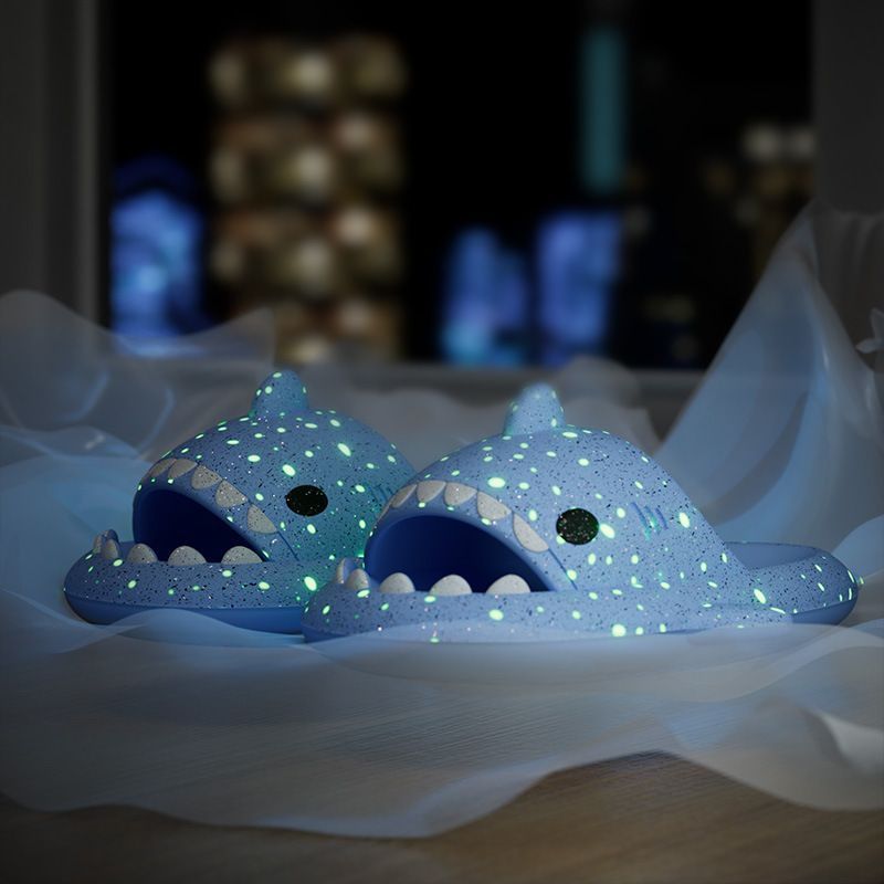 Ladies Shark Slippers Glowing Glitter Slippers Quick-Dry Slippers Non-Slip EVA - Blue - Size 41 - Image 3
