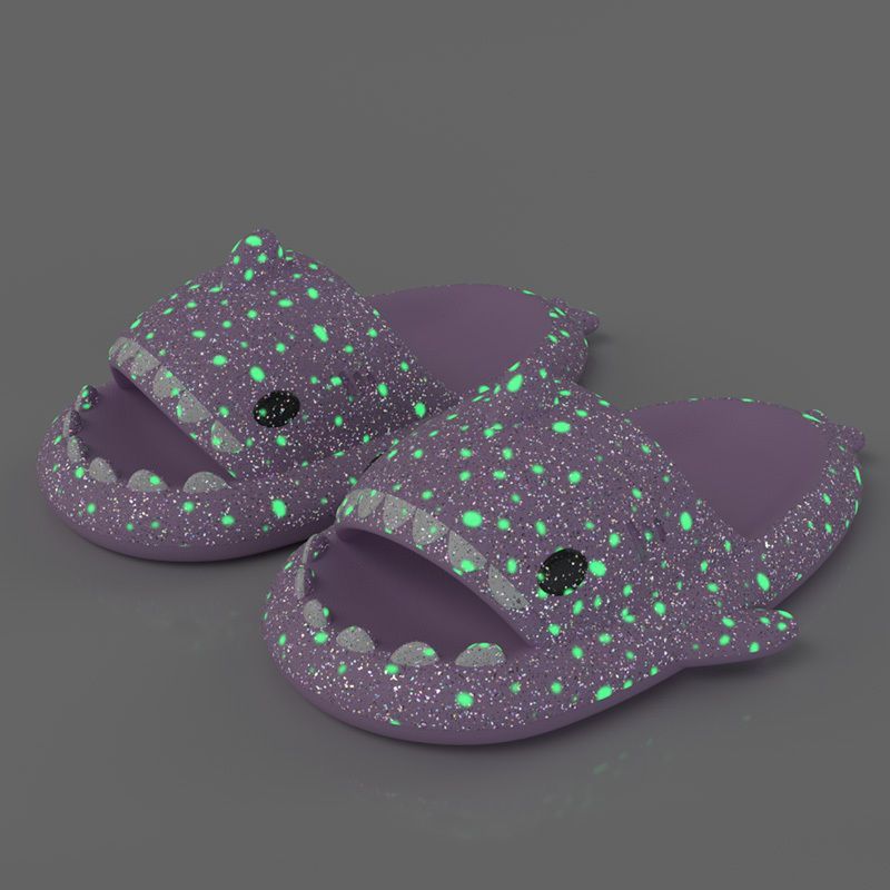 Ladies Shark Slippers Glowing Glitter Slippers Quick-Dry Slippers Non-Slip EVA - Blue - Size 41 - Image 6