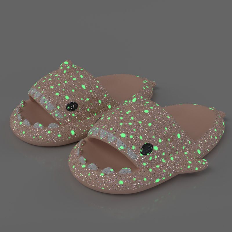 Ladies Shark Slippers Glowing Glitter Slippers Quick-Dry Slippers Non-Slip EVA - Pink - Size 44 - Image 1