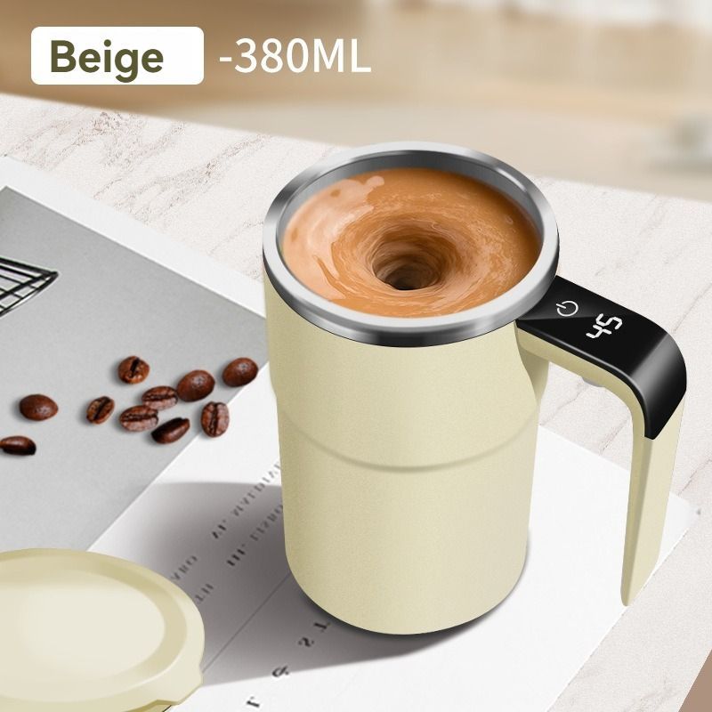 Self-Stirring Coffee Mug Automatic Stir Mug LED Temperature Mug Rechargeable - Beige - Size 380ML - Image 1