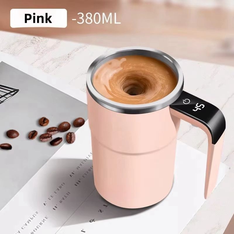 Self-Stirring Coffee Mug Automatic Stir Mug LED Temperature Mug Rechargeable - Beige - Size 380ML - Image 6
