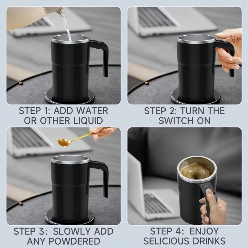 Self-Stirring Coffee Mug Automatic Stir Mug LED Temperature Mug Rechargeable - Pink - Size 380ML - Image 7