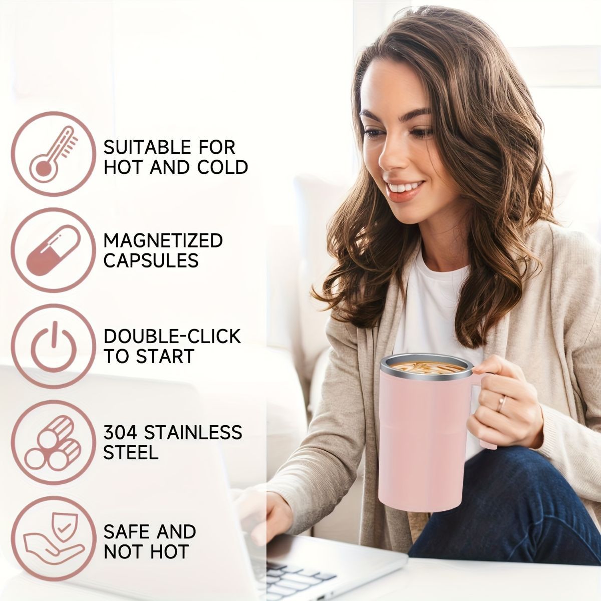 Self-Stirring Coffee Mug Automatic Stir Mug LED Temperature Mug Rechargeable - White - Size 380ML - Image 6