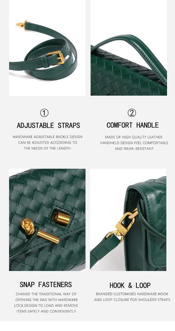 Black Woven Leather Handbag with Gold-Tone Lock - Image 2