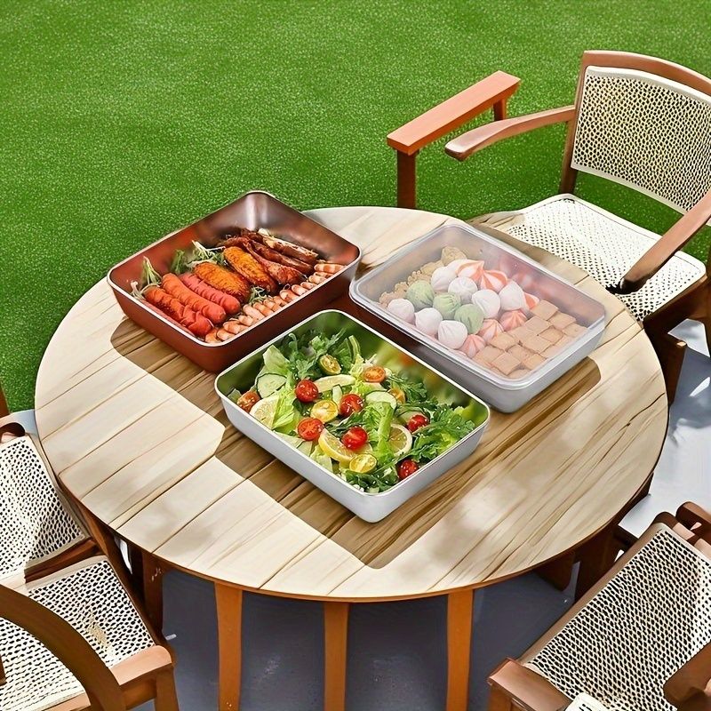3 pieces/set Large stainless steel square food storage box with transparent lid - leak-proof, stackable, durable - perfect for camping, outdoor exploration and home use - perfect for storing meat, fruits - Image 1