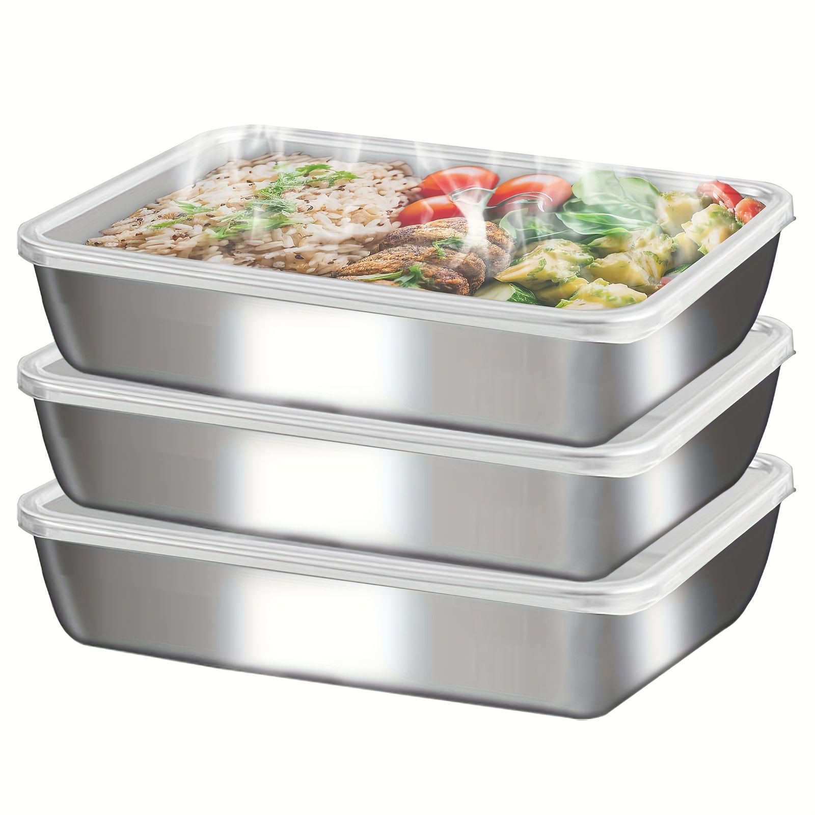 3 pieces/set Large stainless steel square food storage box with transparent lid - leak-proof, stackable, durable - perfect for camping, outdoor exploration and home use - perfect for storing meat, fruits - Image 2