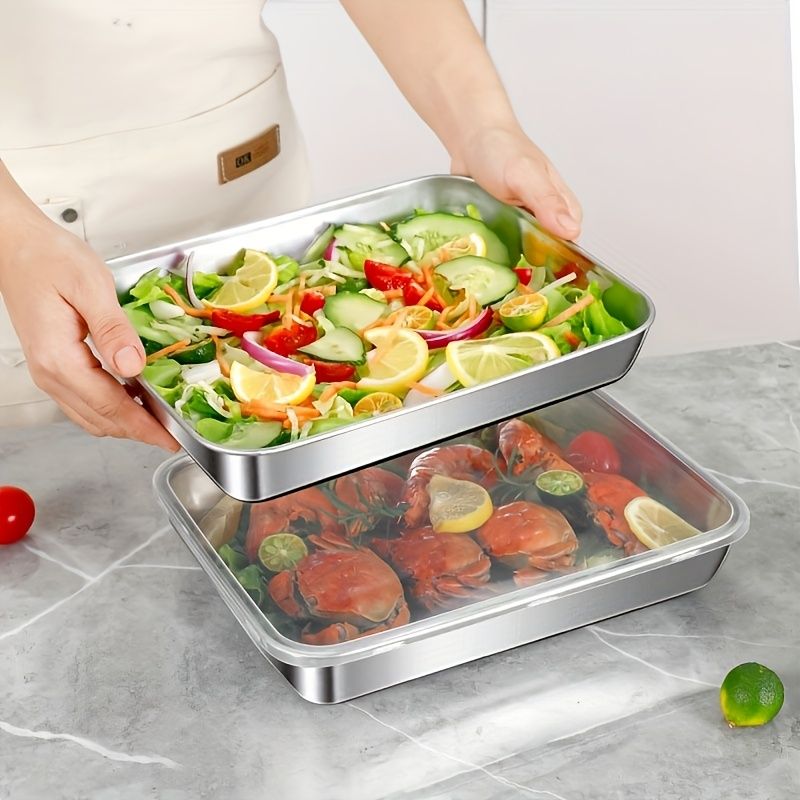 3 pieces/set Large stainless steel square food storage box with transparent lid - leak-proof, stackable, durable - perfect for camping, outdoor exploration and home use - perfect for storing meat, fruits - Image 3