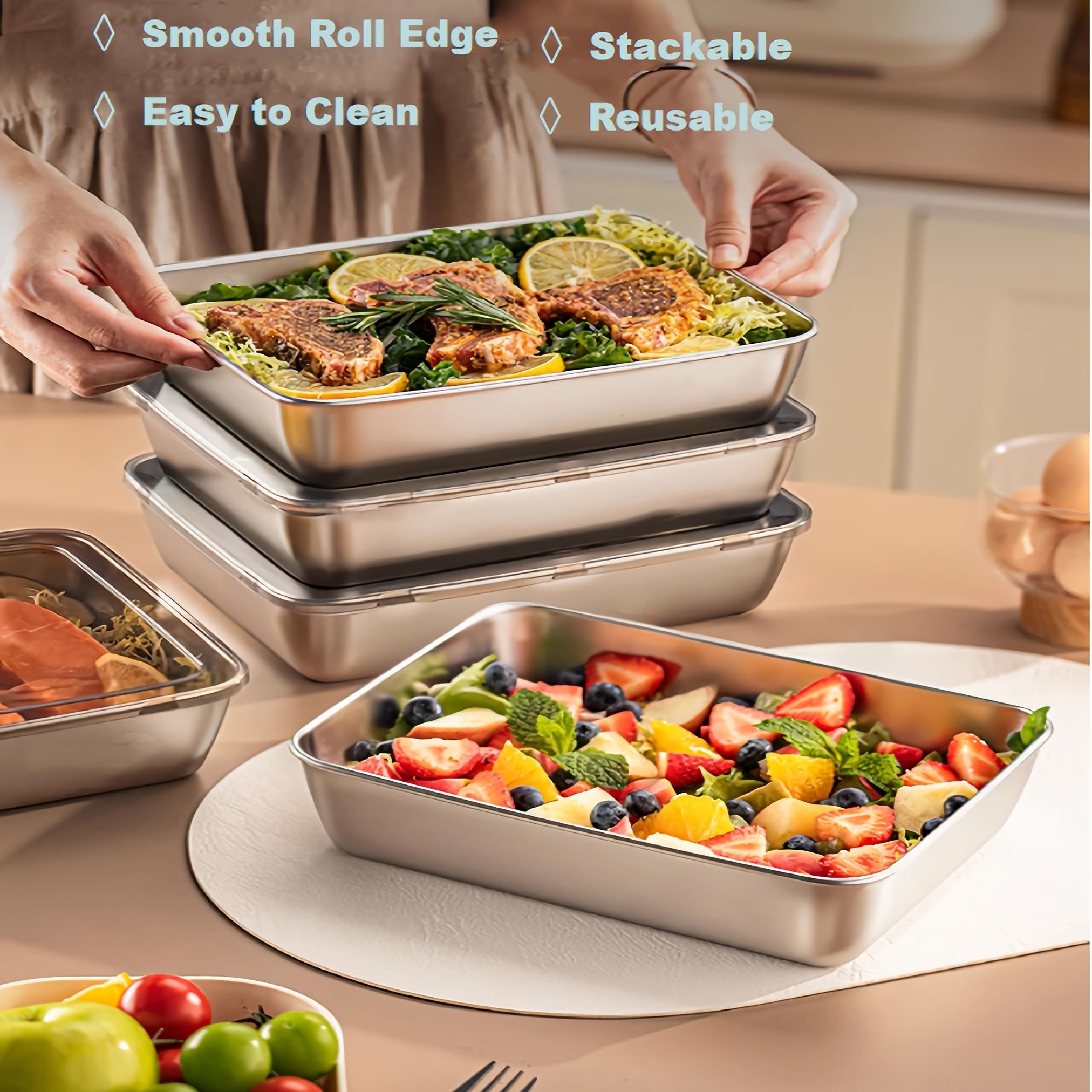 3 pieces/set Large stainless steel square food storage box with transparent lid - leak-proof, stackable, durable - perfect for camping, outdoor exploration and home use - perfect for storing meat, fruits - Image 7