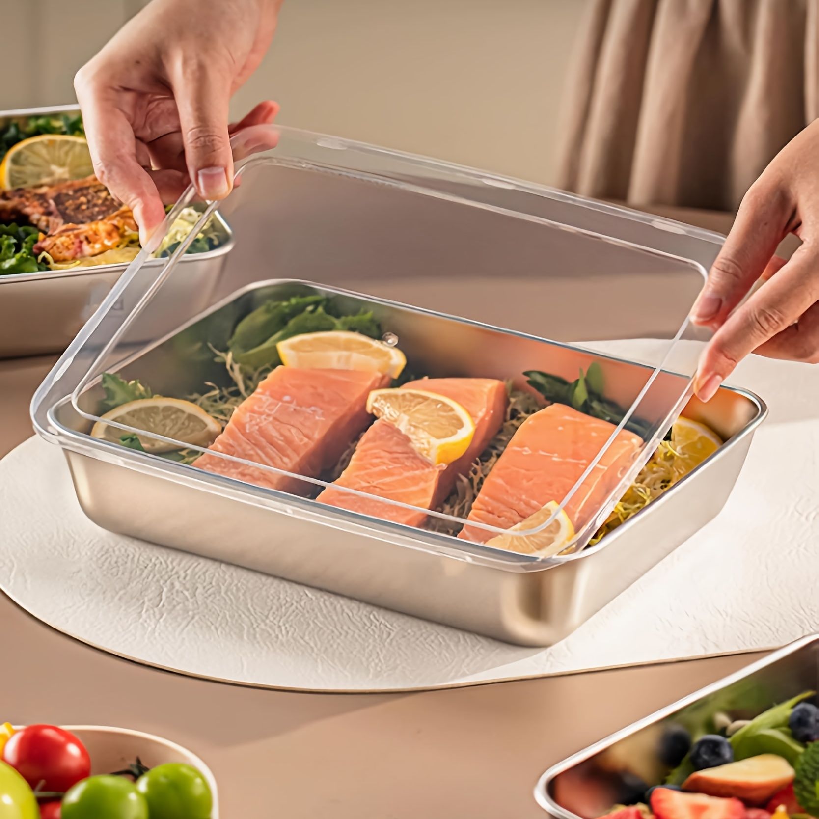 3 pieces/set Large stainless steel square food storage box with transparent lid - leak-proof, stackable, durable - perfect for camping, outdoor exploration and home use - perfect for storing meat, fruits - Image 8