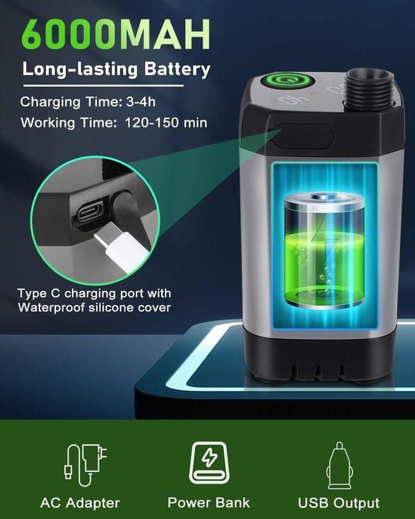 Portable shower pump, equipped with a rechargeable 6000mAh battery - outdoor shower, IPX7 waterproof, with temperature display - suitable for camping, car washing and pet car washing (gray) - Image 5