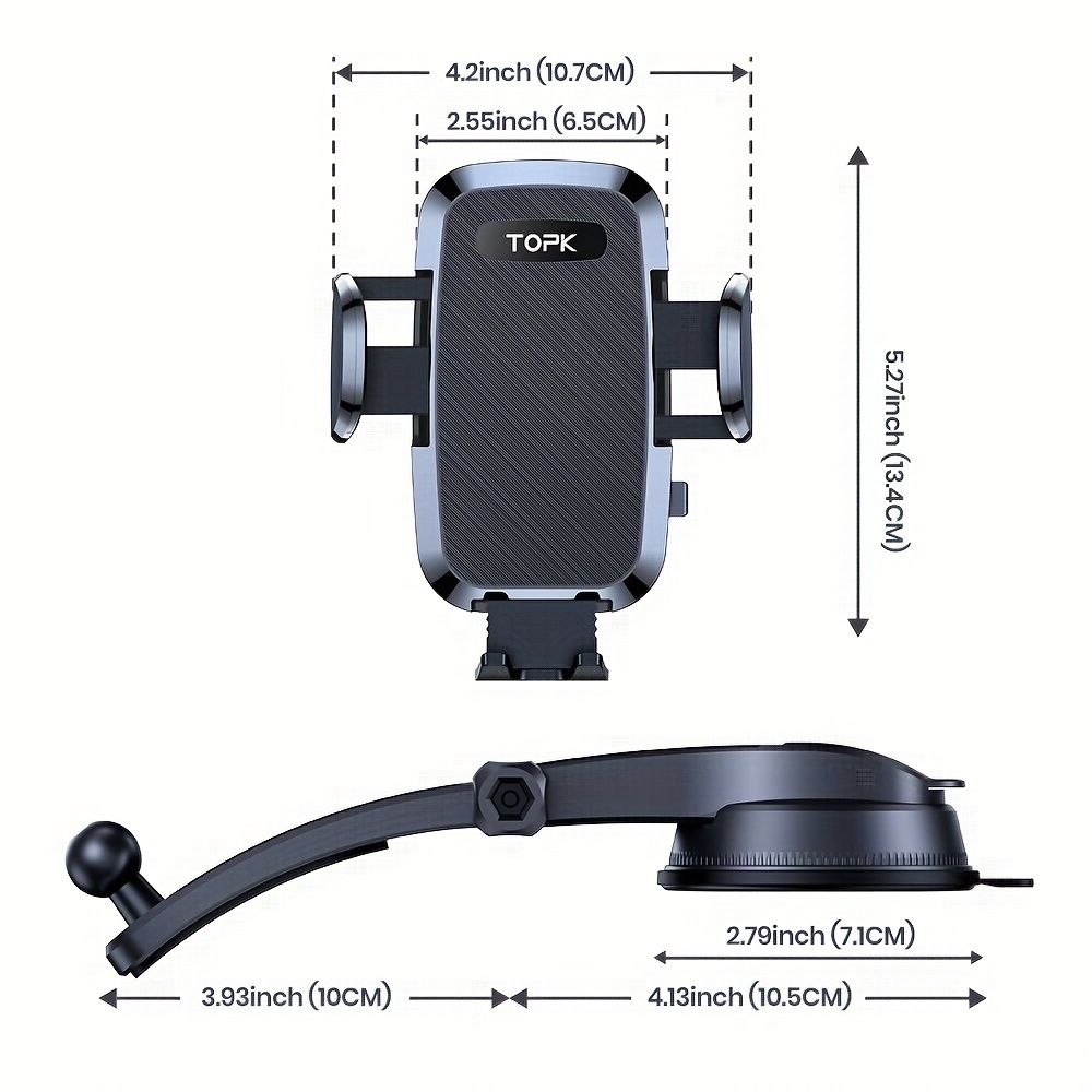 TOPK Car Phone Holder with Strong Suction and Adjustable Arm - Image 3