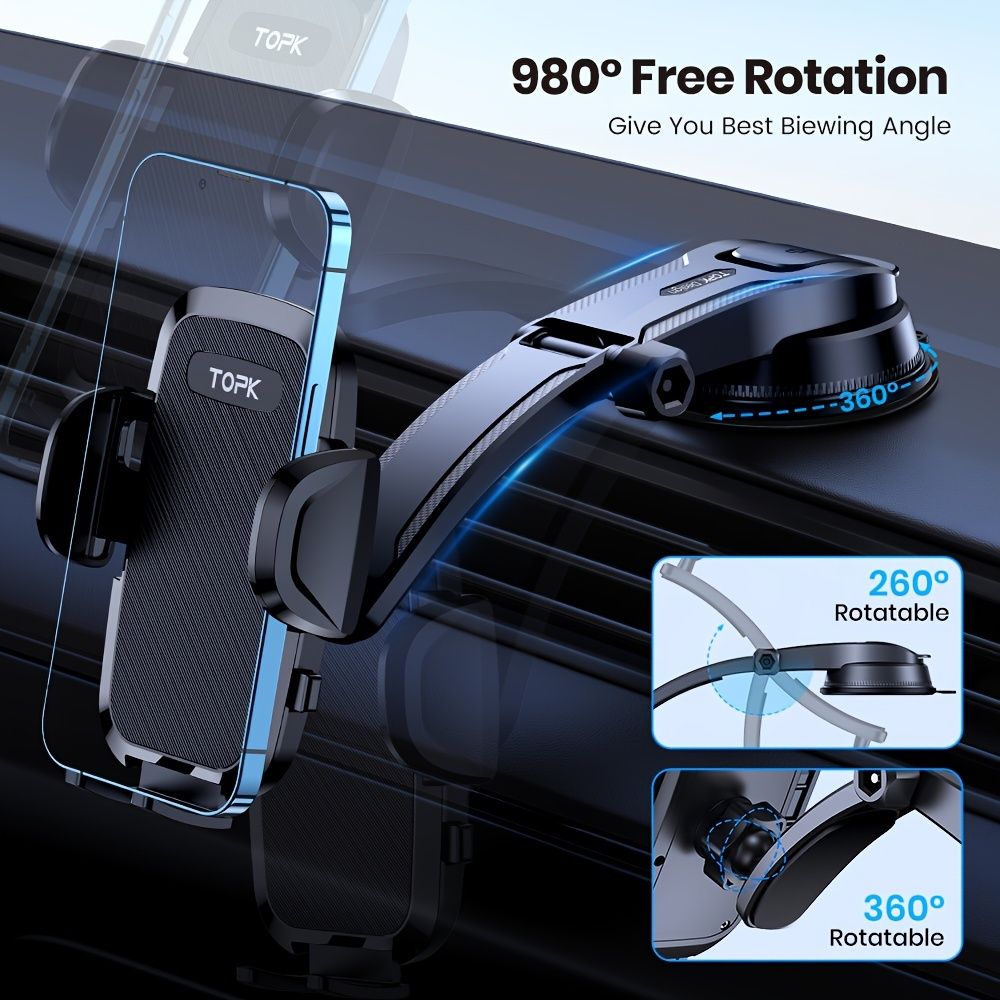 TOPK Car Phone Holder with Strong Suction and Adjustable Arm - Image 4