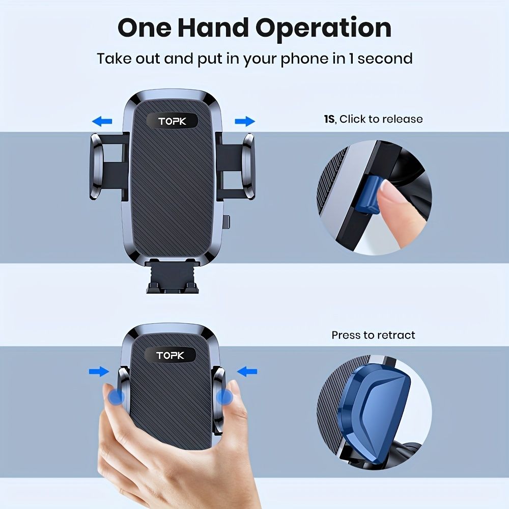TOPK Car Phone Holder with Strong Suction and Adjustable Arm - Image 5