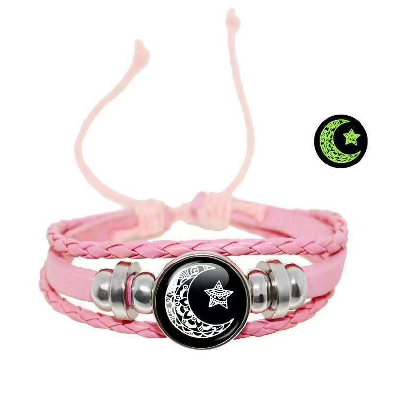 Luminous Sun and Moon Couple Bracelet - Night Light with Woven Leather Jewelry, Suitable for Couples, Adjustable Long Distance Love Gift - Image 2