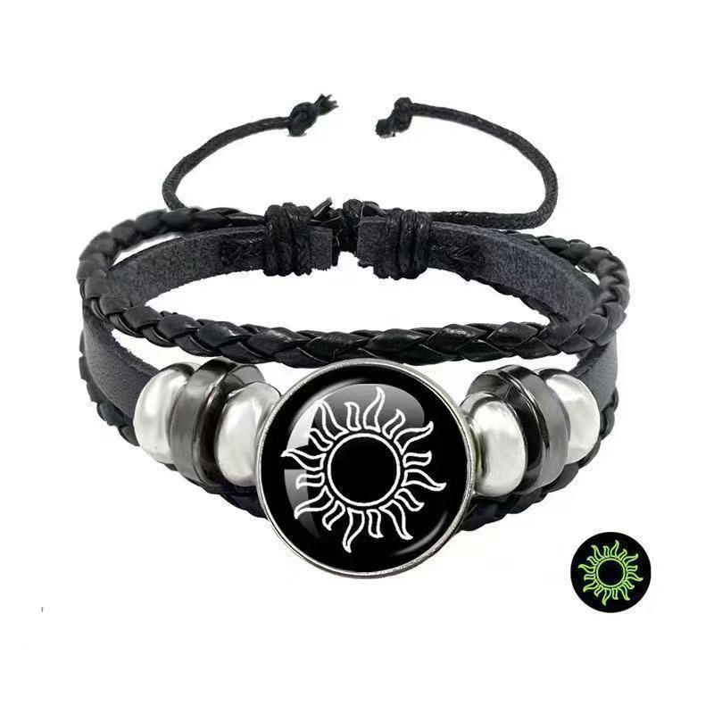 Luminous Sun and Moon Couple Bracelet - Night Light with Woven Leather Jewelry, Suitable for Couples, Adjustable Long Distance Love Gift - Image 3