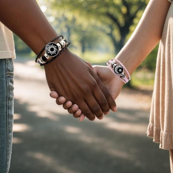 Luminous Sun and Moon Couple Bracelet - Night Light with Woven Leather Jewelry, Suitable for Couples, Adjustable Long Distance Love Gift - Image 8