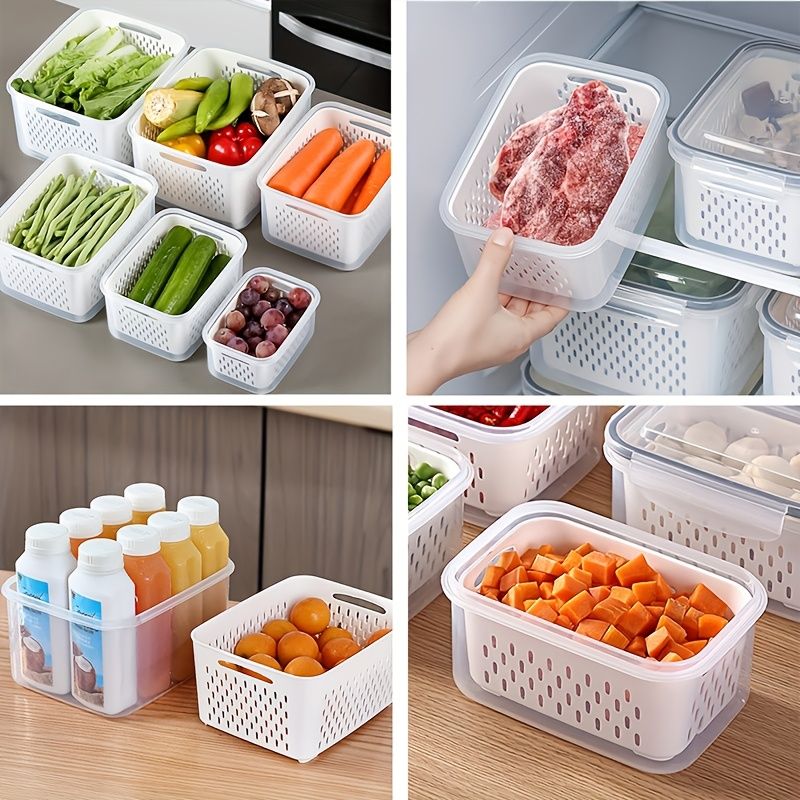 9-piece set (3 containers + 3 lids + 3 draining baskets) plastic food storage box - leak-proof, freezer-safe, reusable multi-functional kitchen storage box, suitable for fruits, vegetables and most foods - Image 1