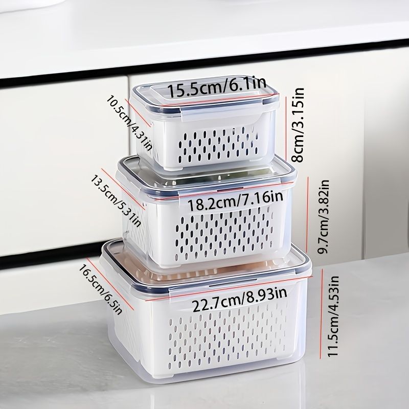 9-piece set (3 containers + 3 lids + 3 draining baskets) plastic food storage box - leak-proof, freezer-safe, reusable multi-functional kitchen storage box, suitable for fruits, vegetables and most foods - Image 5