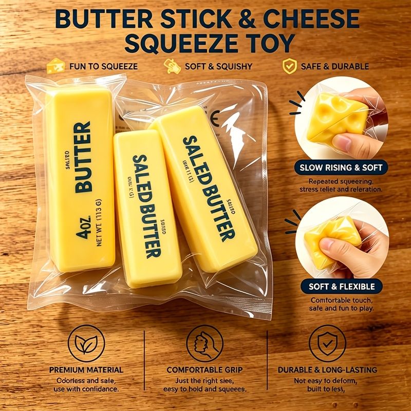 2pcs Popular Butter Squeeze Toys - Stress Relief Toys Pop Fidget Toys Novelty Interesting Squeeze Toys Hand Sensory Slow Rebound Toys Leisurely Relaxing Good Things With a Bit of Butter Flavor Stress Relief Toys Excellent Birthday and Holiday Surprise Gif - Image 2