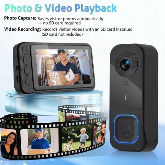 Smart Home Wireless Video Doorbell Smart Doorbell Caller Two-way Intercom Video Doorbell, 1080P Image And 4.5 Inch Screen - No WiFi Required - Range Up To 120 Meters - Night Vision - Image 2